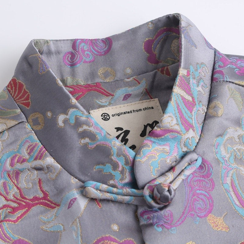 Lilac Grey Floral Tang Jacket 紫灰印花唐装外套 – product photo