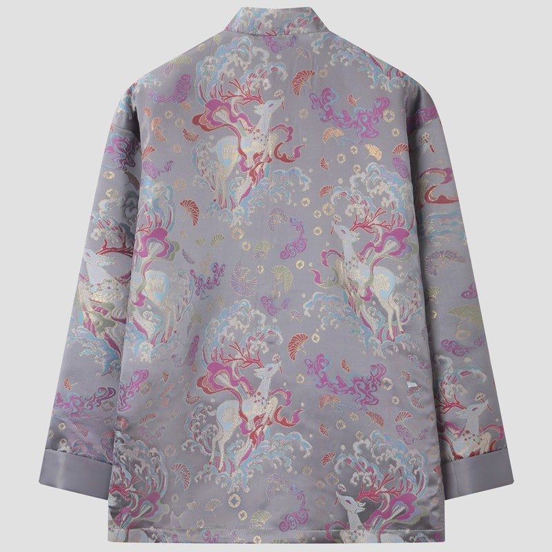 Lilac Grey Floral Tang Jacket 紫灰印花唐装外套 – product photo