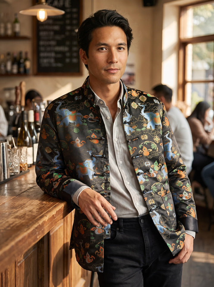 Auspicious Elephant Tang Jacket 吉祥大象唐装外套 – model photo