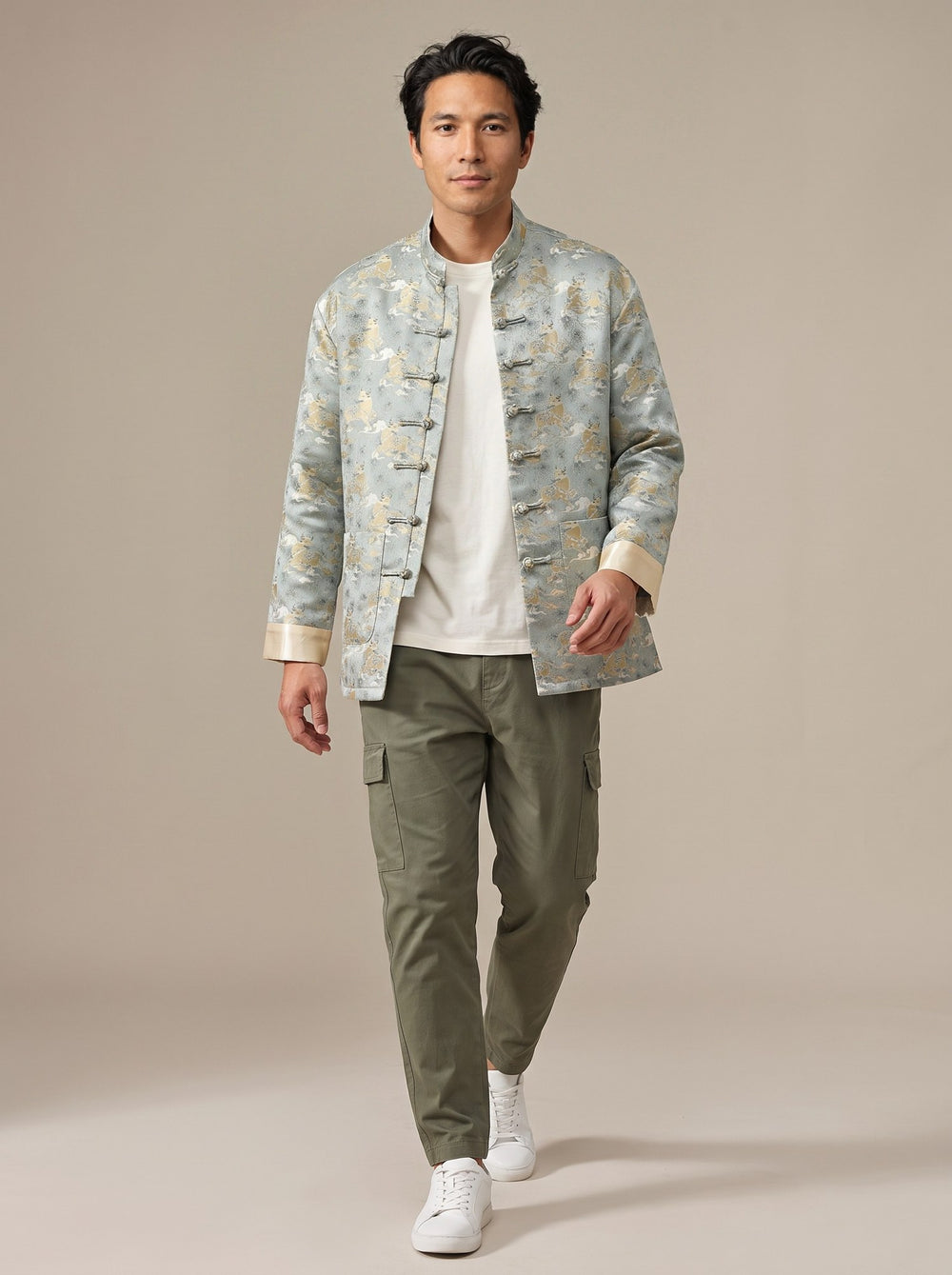 Golden Ox Tang Jacket 金牛印花唐装外套 – model photo
