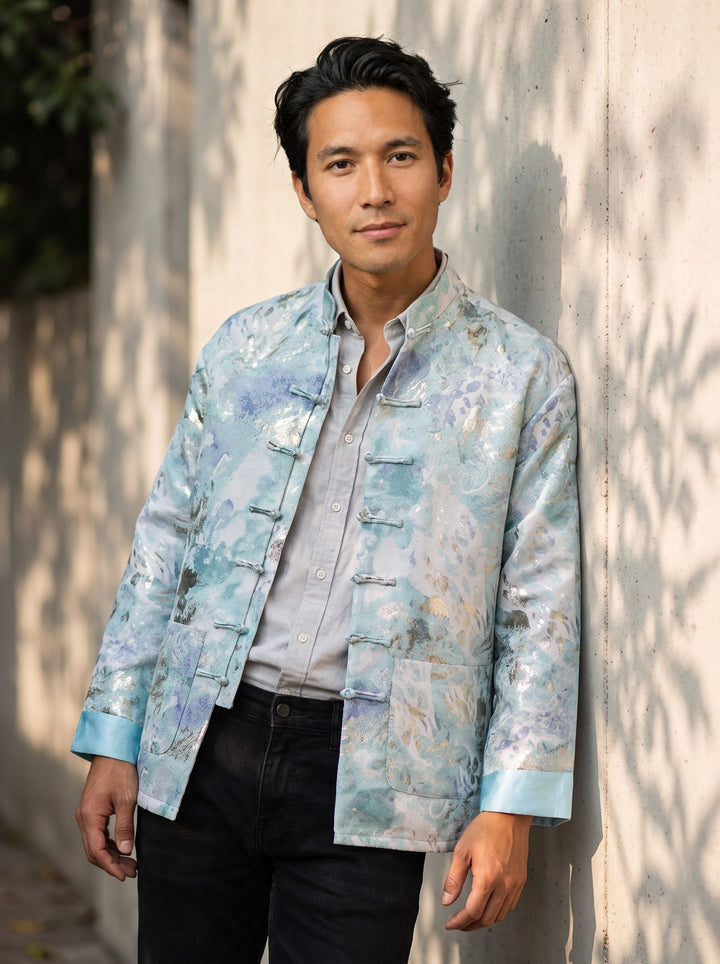 Gold-Thread Contrast Jacquard Tang Jacket 金丝撞色提花唐装外套 – model photo