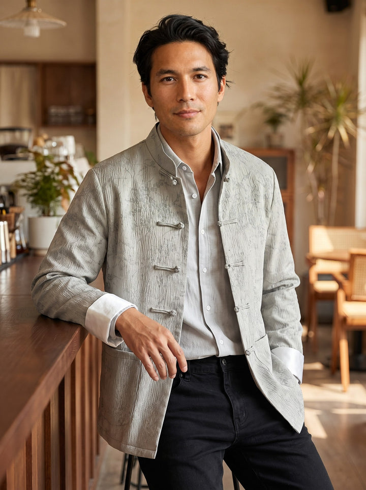 Plum Blossom Jacquard Tang Jacket 梅花提花唐装外套 – model photo