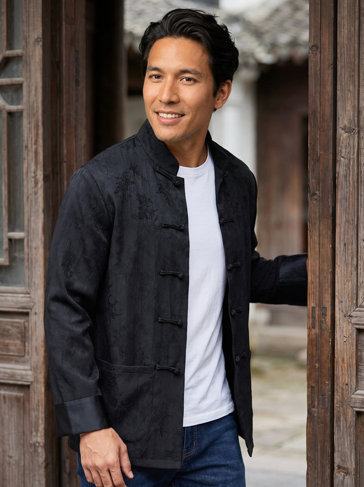Plum Blossom Jacquard Tang Jacket 梅花提花唐装外套 – model photo
