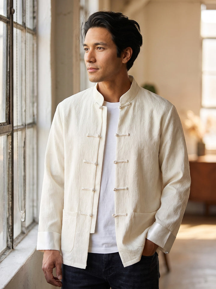 Plum Blossom Jacquard Tang Jacket 梅花提花唐装外套 – model photo