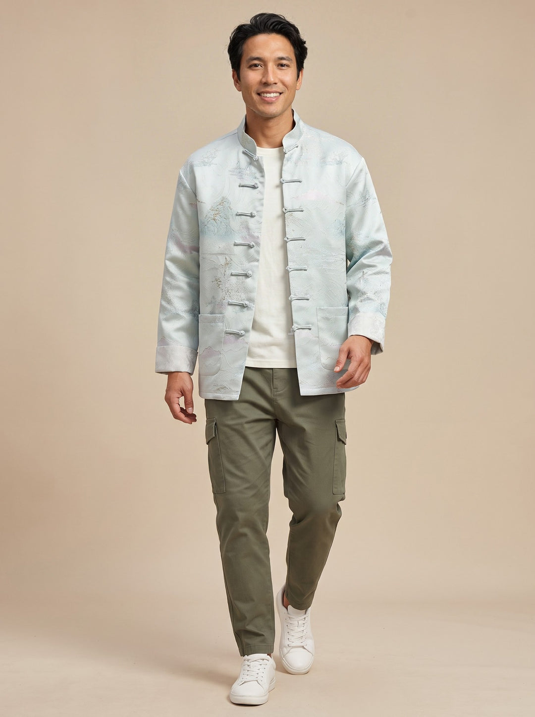 Landscape Jacquard Tang Jacket 江山图提花唐装外套 – model photo