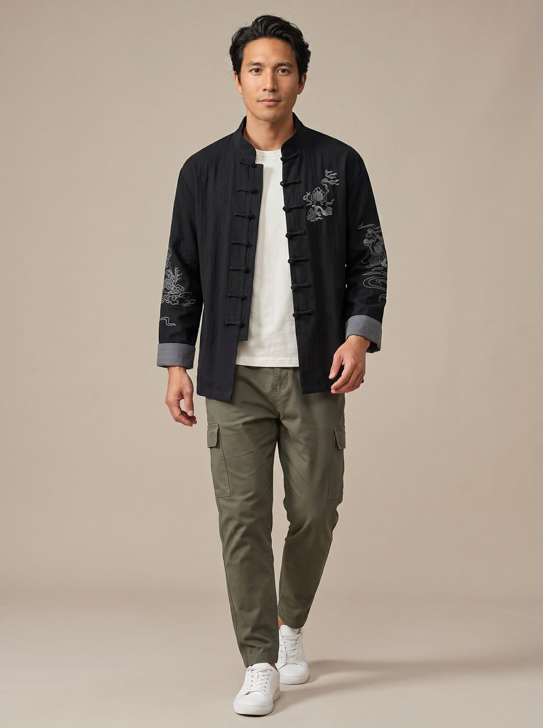 Embroidered Cotton-Linen Tang Jacket 棉麻刺绣唐装外套 – model photo