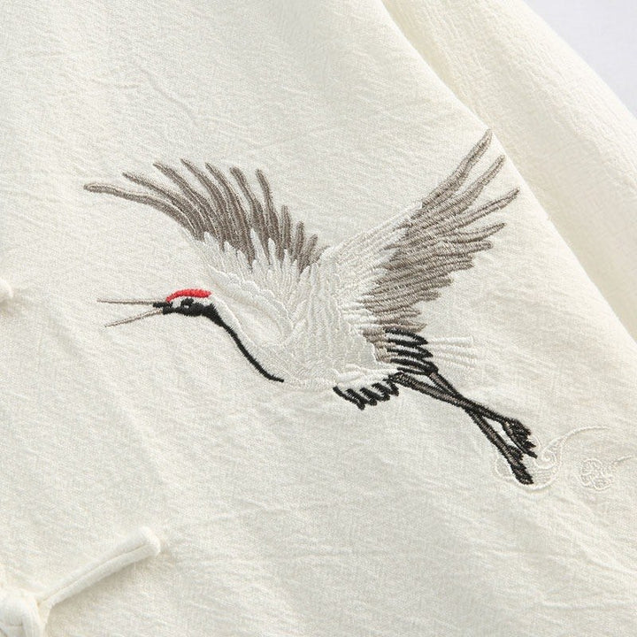 Crane Embroidered Cotton-Linen Tang Jacket 仙鹤刺绣棉麻唐装 – product photo