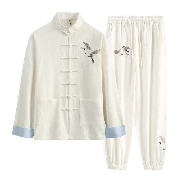 Crane Embroidered Cotton-Linen Tang Jacket 仙鹤刺绣棉麻唐装 – product photo