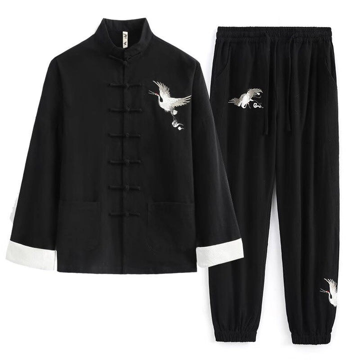 Crane Embroidered Cotton-Linen Tang Jacket 仙鹤刺绣棉麻唐装 – product photo