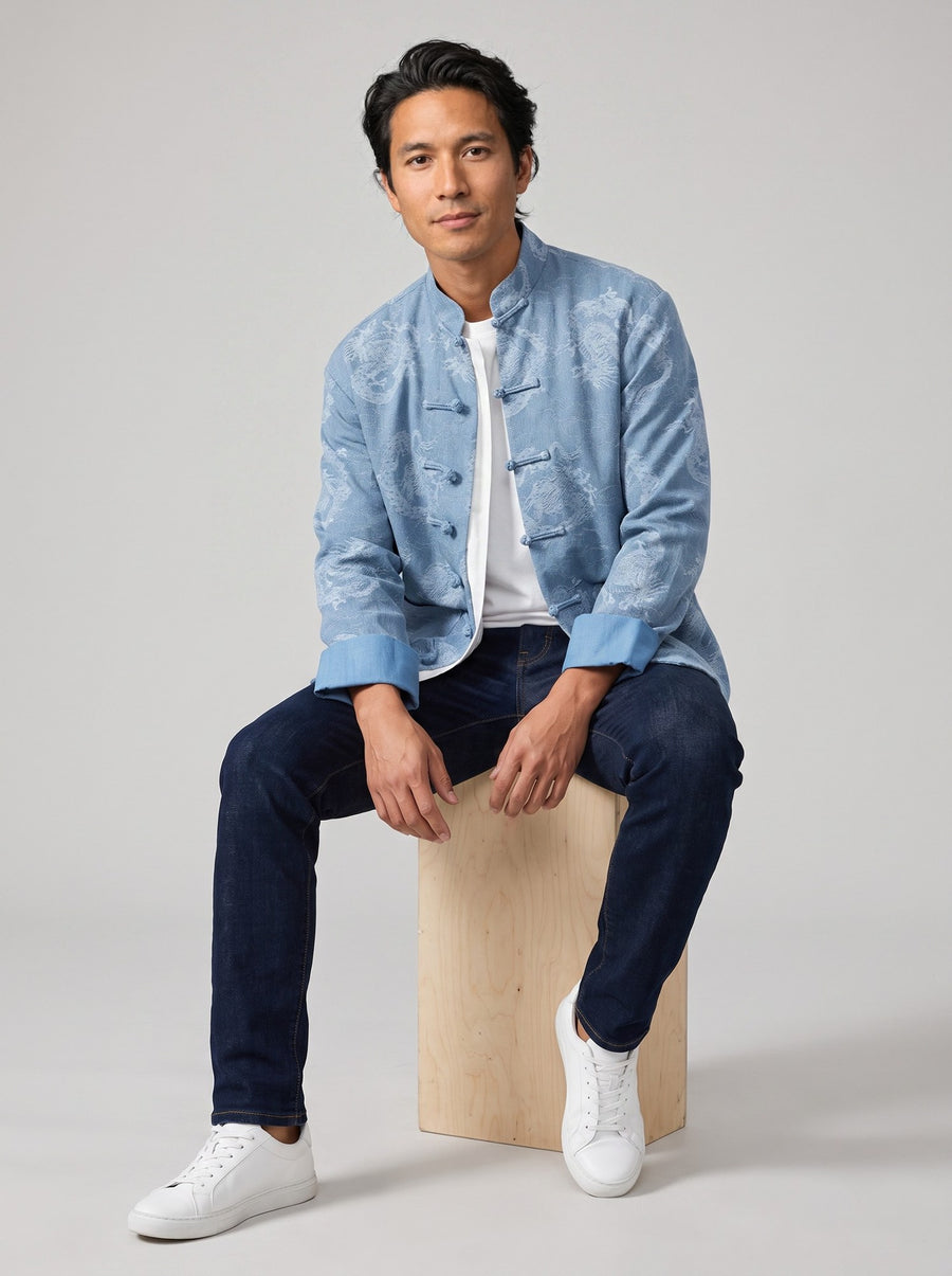 Dragon Jacquard Denim Tang Jacket 龙纹提花纯棉牛仔唐装