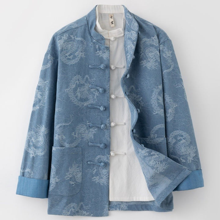 Dragon Jacquard Denim Tang Jacket 龙纹提花纯棉牛仔唐装 – product photo