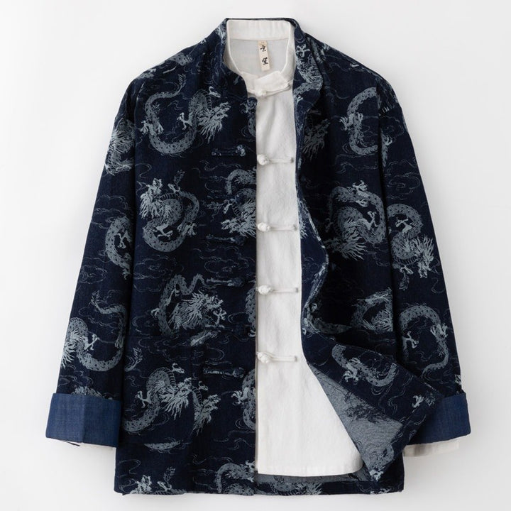 Dragon Jacquard Denim Tang Jacket 龙纹提花纯棉牛仔唐装 – product photo