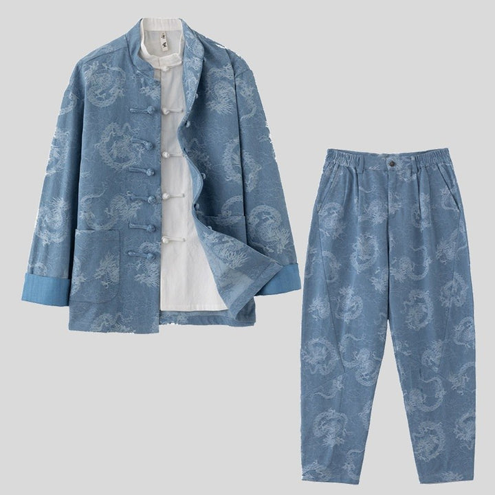 Dragon Jacquard Denim Tang Jacket 龙纹提花纯棉牛仔唐装 – product photo