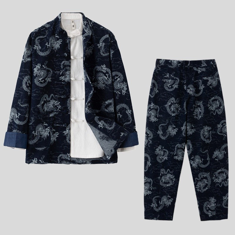 Dragon Jacquard Denim Tang Jacket 龙纹提花纯棉牛仔唐装 – product photo