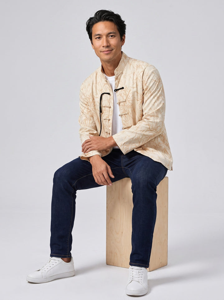 Bamboo Leaf Tang Jacket 竹叶印花唐装外套 – model photo