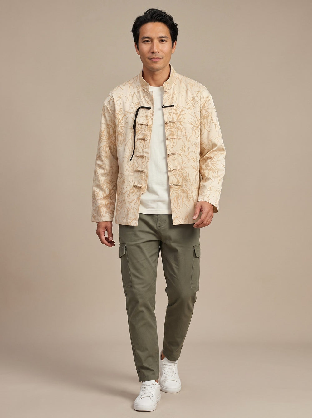 Bamboo Leaf Tang Jacket 竹叶印花唐装外套 – model photo