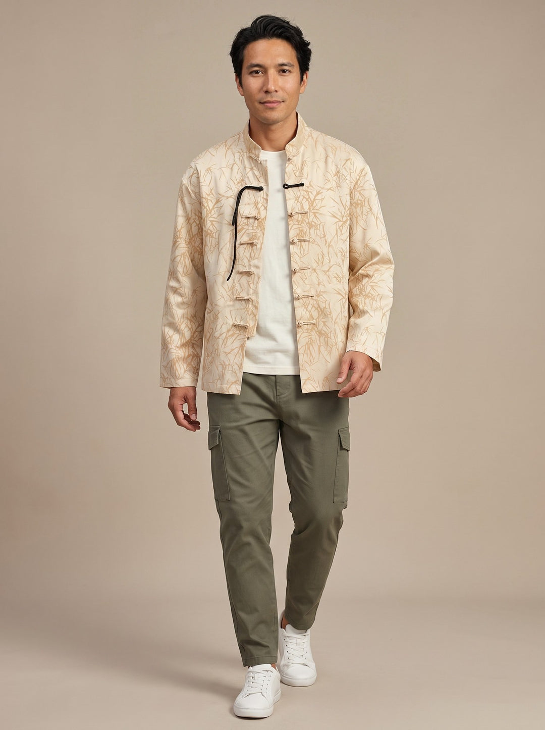 Bamboo Leaf Tang Jacket 竹叶印花唐装外套 – model photo