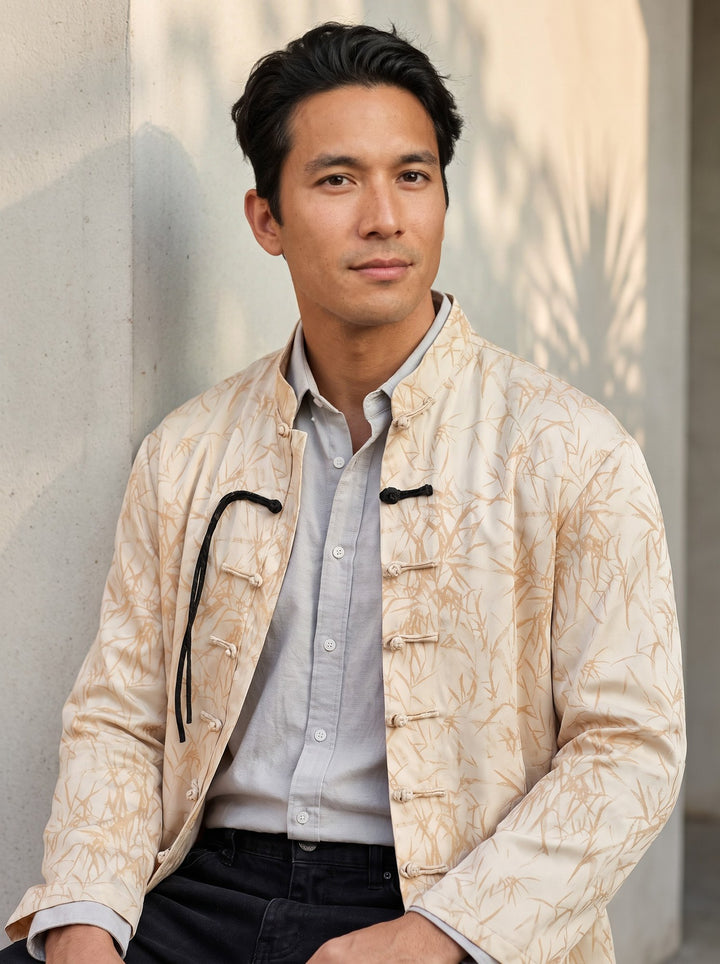 Bamboo Leaf Tang Jacket 竹叶印花唐装外套 – model photo