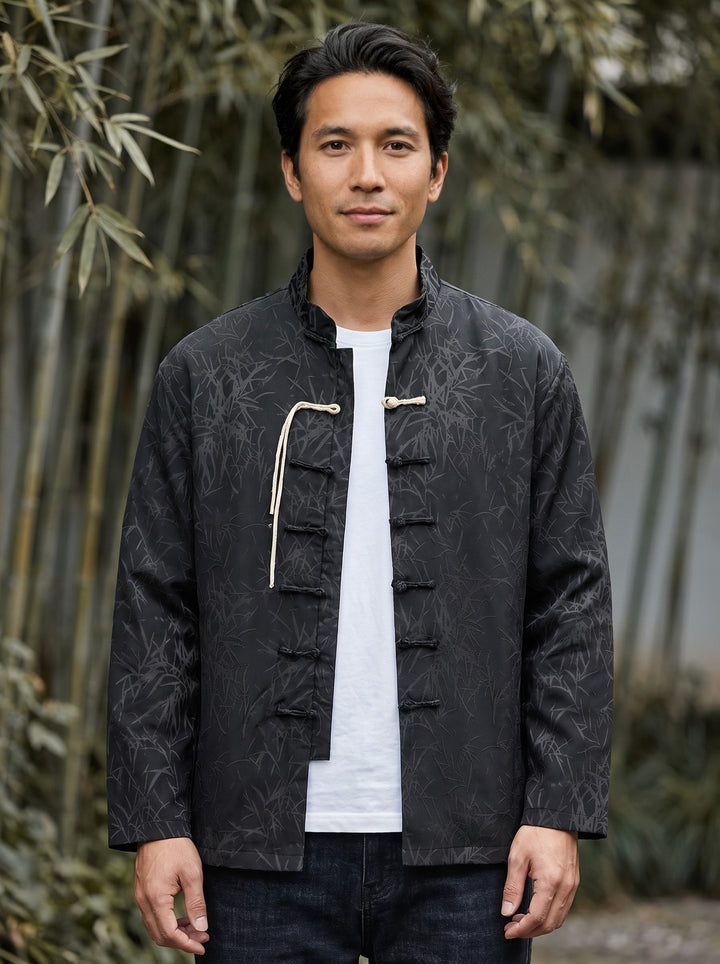 Bamboo Leaf Tang Jacket 竹叶印花唐装外套 – model photo