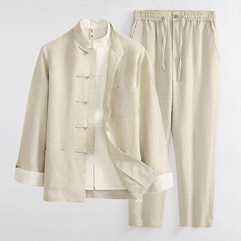 Pure Linen Tang Suit Two-Piece Set 纯亚麻唐装两件套 – product photo