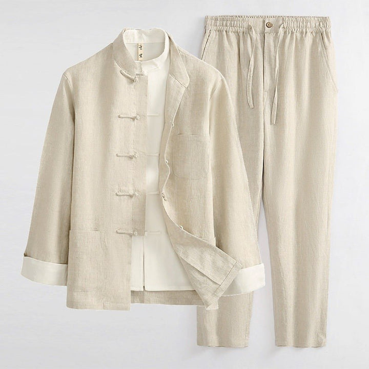 Pure Linen Tang Suit Two-Piece Set 纯亚麻唐装两件套 – product photo