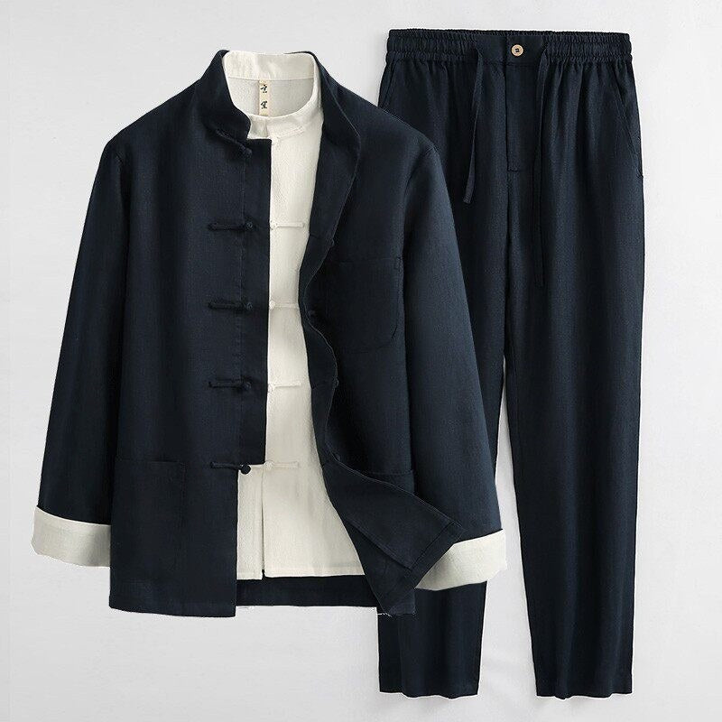 Pure Linen Tang Suit Two-Piece Set 纯亚麻唐装两件套 – product photo