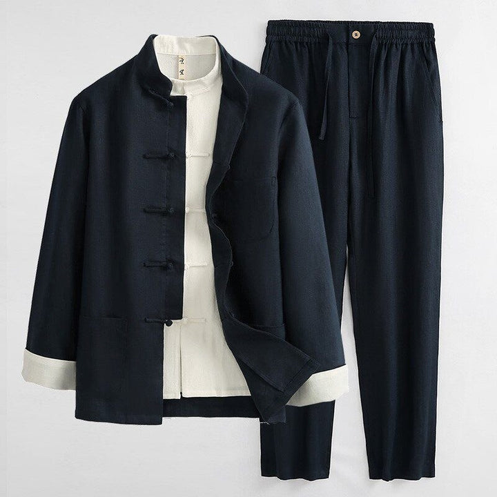 Pure Linen Tang Suit Two-Piece Set 纯亚麻唐装两件套 – product photo