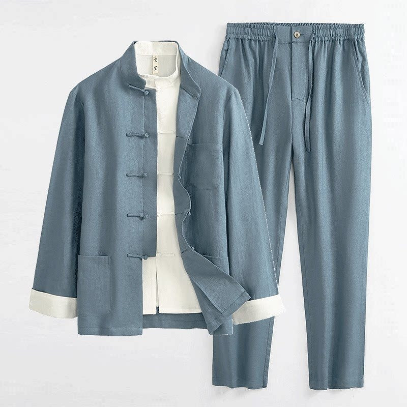Pure Linen Tang Suit Two-Piece Set 纯亚麻唐装两件套 – product photo