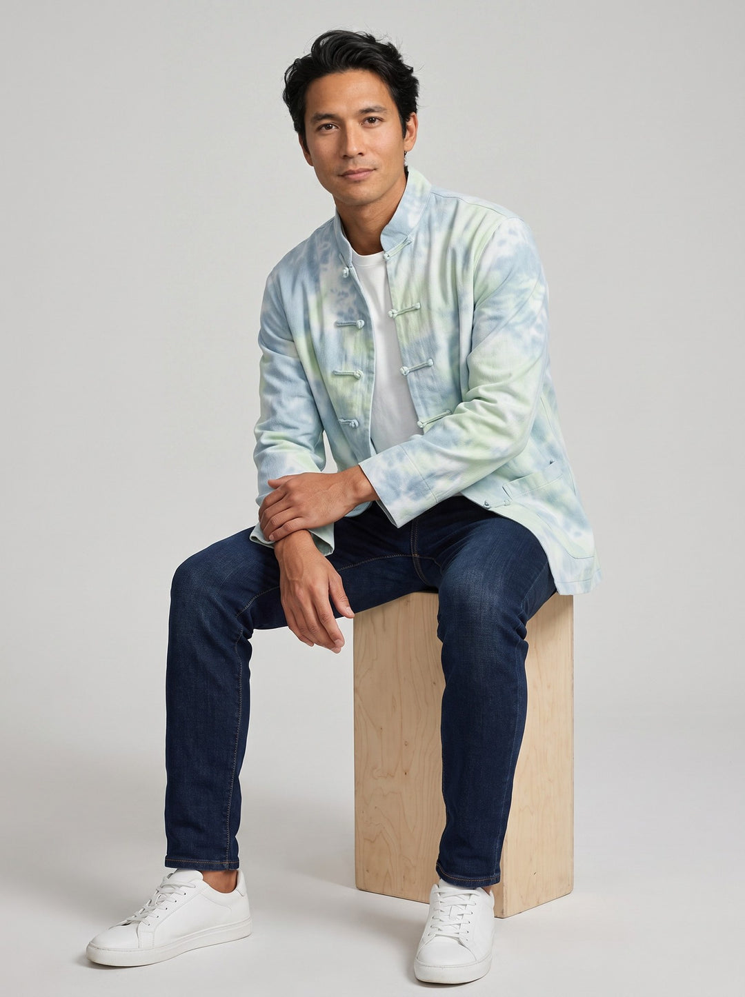 Rainbow Tie-Dye Tang Jacket 彩虹扎染唐装外套 – model photo