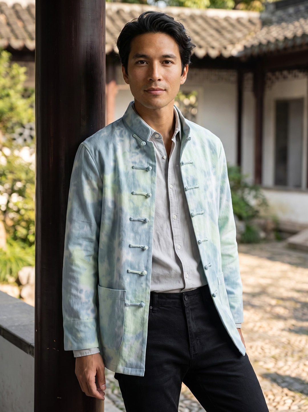 Rainbow Tie-Dye Tang Jacket 彩虹扎染唐装外套 – model photo