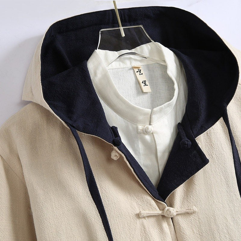 Reversible Hooded Ramie Long Jacket 双面穿连帽苎麻风衣 – product photo