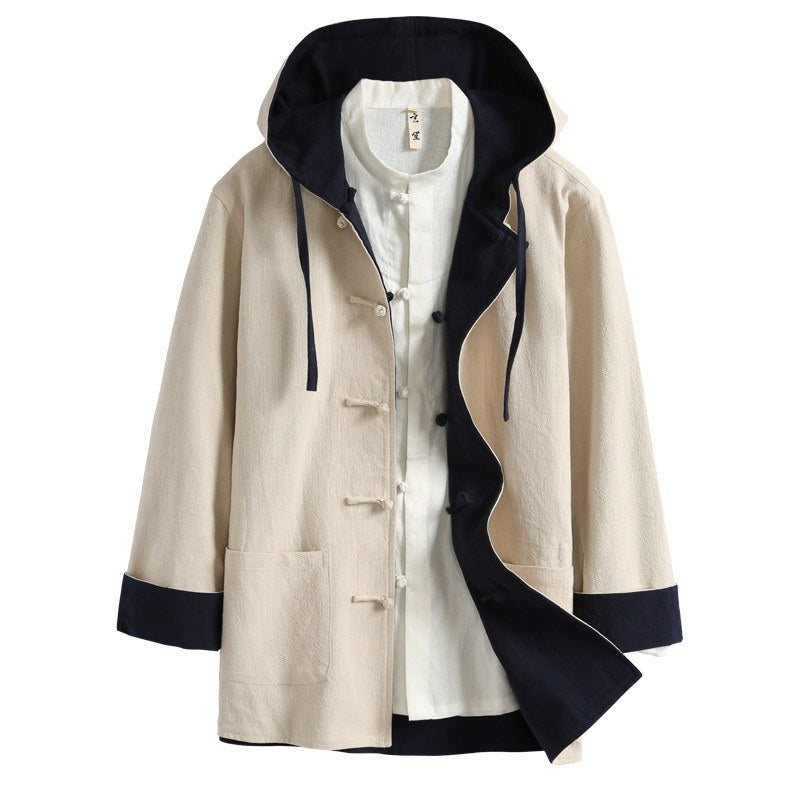 Reversible Hooded Ramie Long Jacket 双面穿连帽苎麻风衣 – product photo