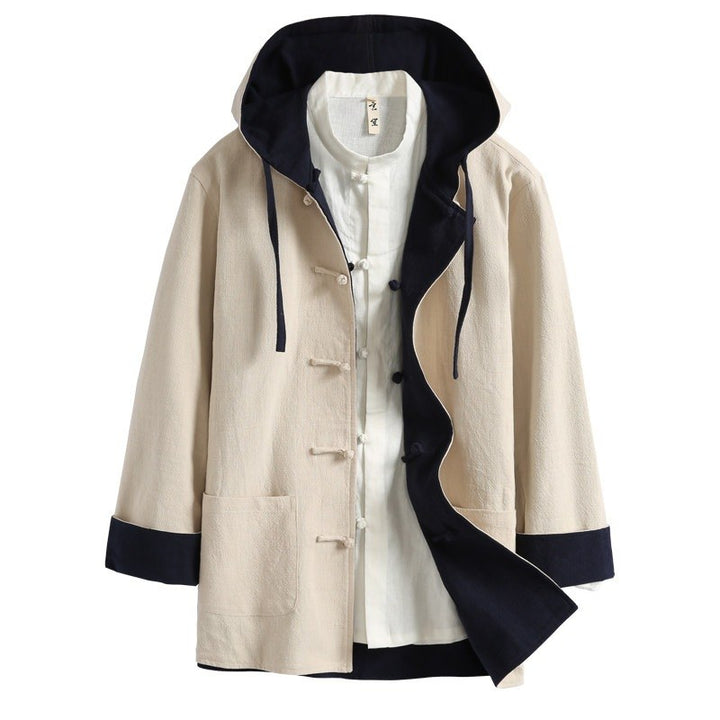 Reversible Hooded Ramie Long Jacket 双面穿连帽苎麻风衣 – product photo