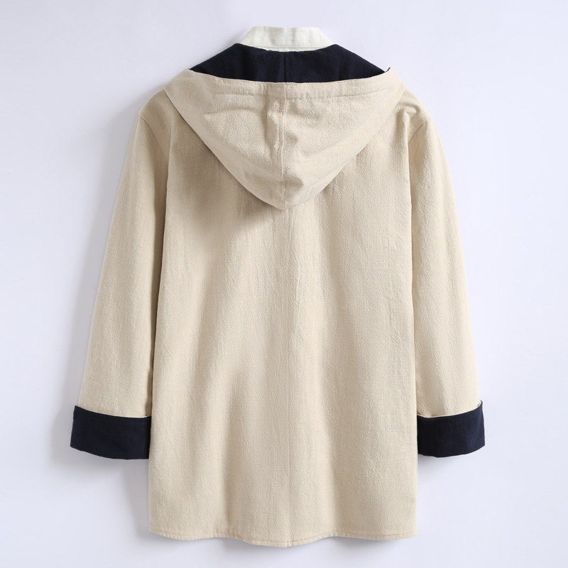 Reversible Hooded Ramie Long Jacket 双面穿连帽苎麻风衣 – product photo