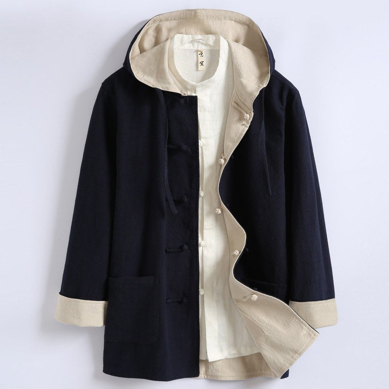 Reversible Hooded Ramie Long Jacket 双面穿连帽苎麻风衣 – product photo