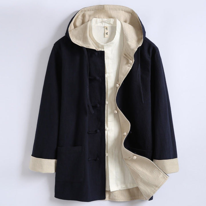Reversible Hooded Ramie Long Jacket 双面穿连帽苎麻风衣 – product photo