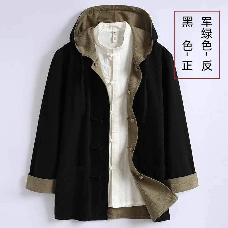 Reversible Hooded Ramie Long Jacket 双面穿连帽苎麻风衣 – product photo