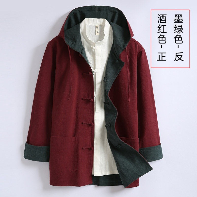 Reversible Hooded Ramie Long Jacket 双面穿连帽苎麻风衣 – product photo