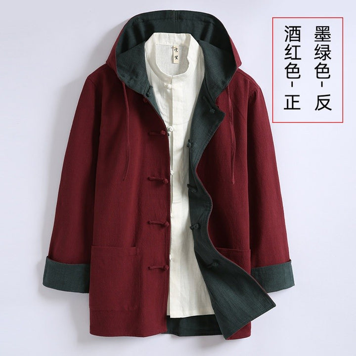 Reversible Hooded Ramie Long Jacket 双面穿连帽苎麻风衣 – product photo