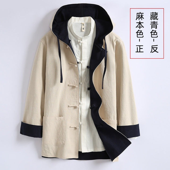 Reversible Hooded Ramie Long Jacket 双面穿连帽苎麻风衣 – product photo