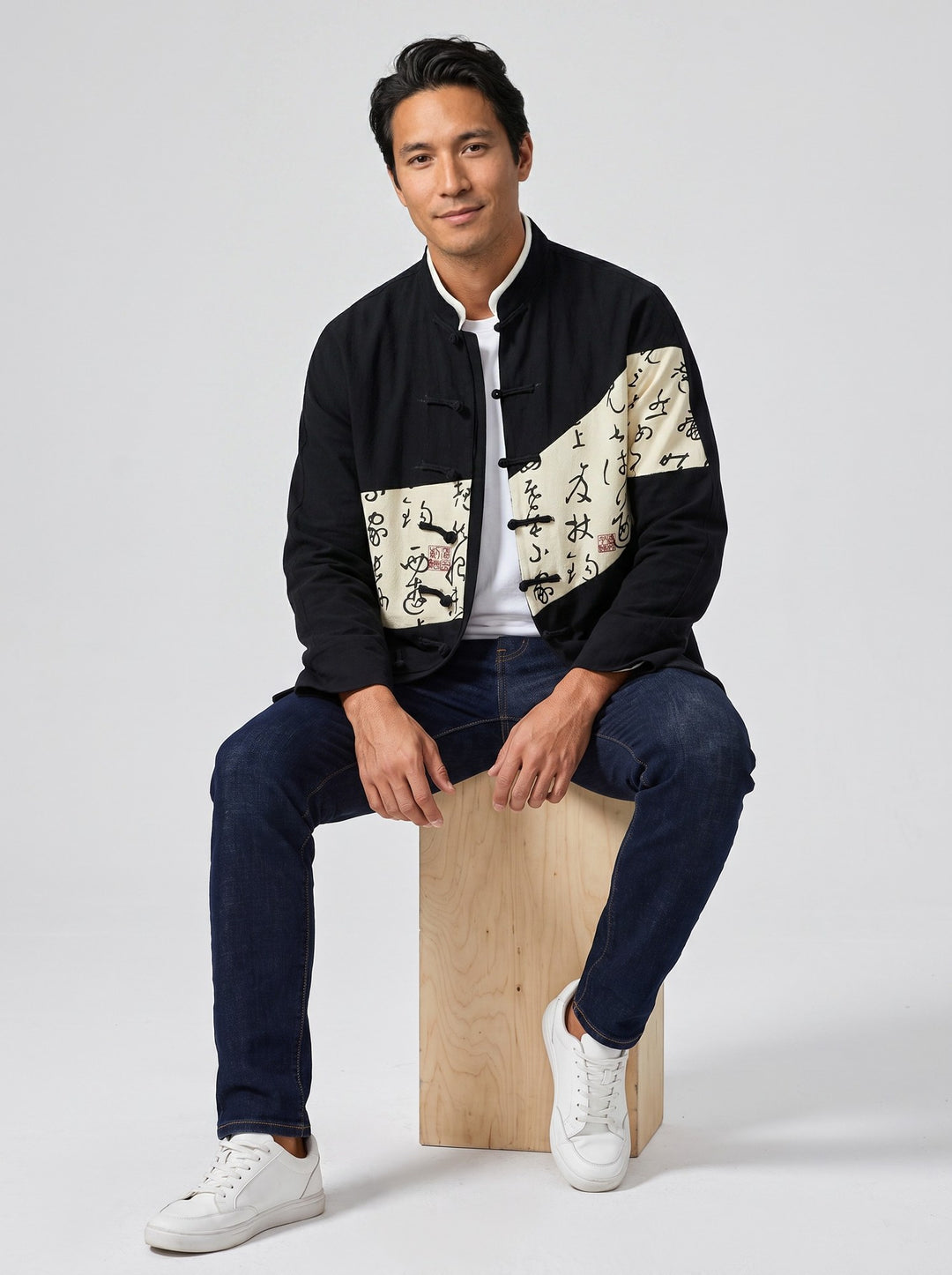 Asymmetric Cotton-Linen Tang Jacket 不对称棉麻唐装外套 – model photo