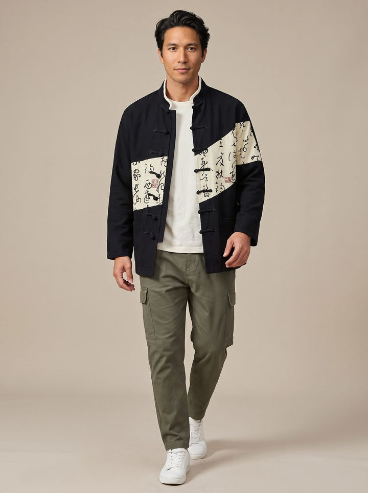 Asymmetric Cotton-Linen Tang Jacket 不对称棉麻唐装外套 – model photo