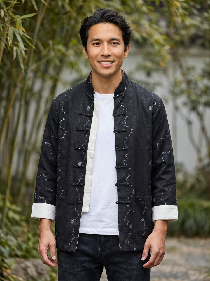 Snakeskin Print Tang Jacket 蛇皮纹唐装外套 – model photo