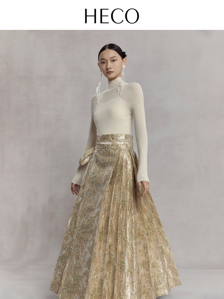 Southern Branch Embossed Gold Mamian Skirt 南枝曲浮雕马面裙 - Green Jacquard 绿色提花
