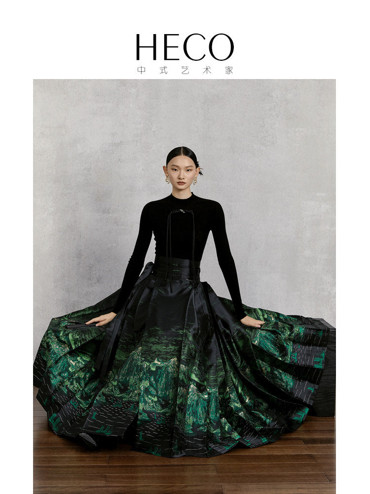 Ink Landscape Print Mamian Skirt 绘山河水墨马面裙