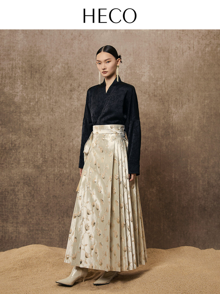 Blossom Jacquard Midi Mamian Skirt 芬芳馥郁提花马面裙 - Apricot 杏色