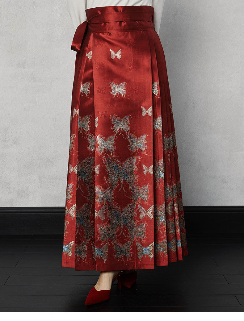 Gold-Foil Butterfly Mamian Skirt 箔金蝶舞织金马面裙 - Red Multi-Gold 红彩金