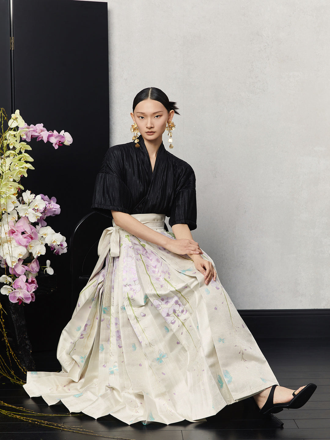 Wisteria A-Line Summer Mamian Skirt 紫藤A字马面裙 - Apricot 杏色