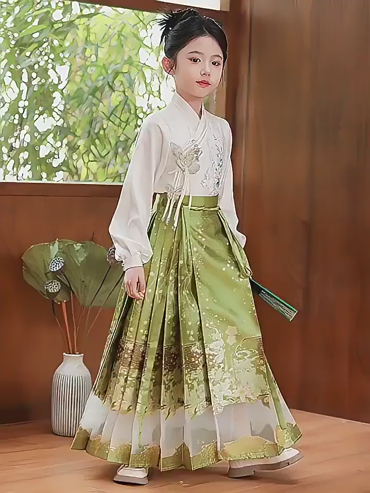 MaMianQuan Chinese pleaded skirt with sheer panel