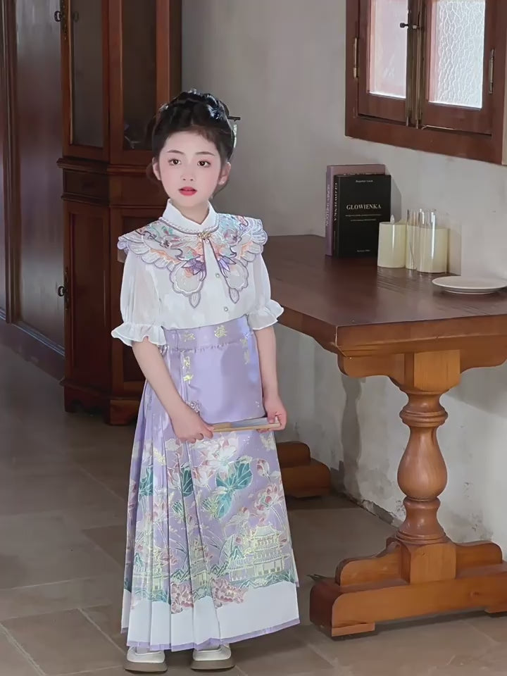 MaMianQuan Chinese pleaded skirt with sheer panel